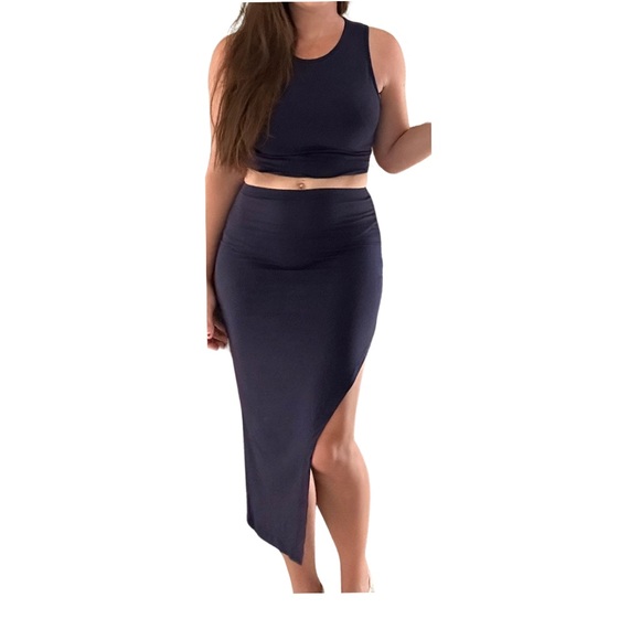 Dresses & Skirts - Two Piece Navy Blue Bodycon Skirt and Crop Top